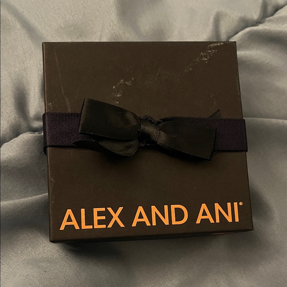 Alex and Ani Black Box with and Black Bow and dolphin necklace